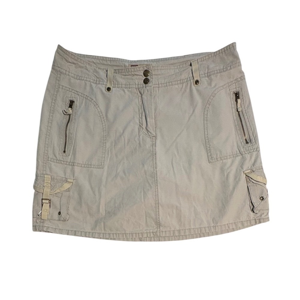 Faded Glory Originals Khaki Cargo Mini Skirt Washed Stone Cotton Size 10 Missy